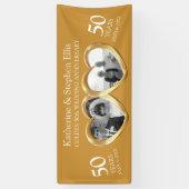 ゴールデン結婚記念日2ハートのフォトバナー 横断幕 (縦)