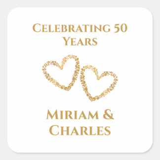 ゴールデン結婚50周年ハートパーソナライズされた スクエアシール