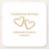 ゴールデン結婚50周年ハートパーソナライズされた スクエアペーパーコースター (正面)