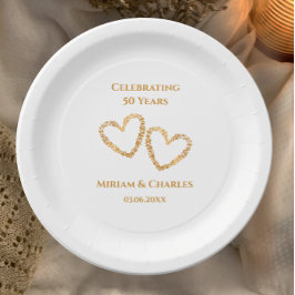 ゴールデン結婚50周年ハートパーソナライズされた ペーパープレート