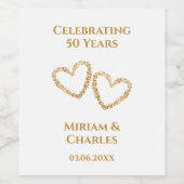 ゴールデン結婚50周年ハートパーソナライズされた ワインラベル (シングルラベル)