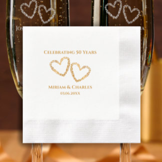 ゴールデン結婚50周年ハートパーソナライズされた 縁ありカクテルナプキン