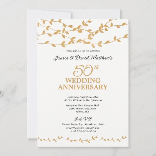 ゴールデン結婚50周年パーティーエレガント 招待状 (正面)