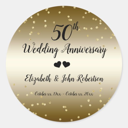 ゴールデン結婚50周年紙吹雪エレガント ラウンドシール (正面)