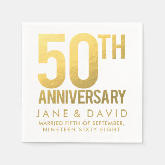 ゴールデン結婚50周年記念パーソナライズされた紙 スタンダードカクテルナプキン