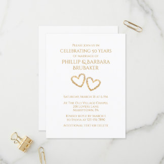 ゴールデン結婚50周年記念パーティーハートカスタム インビテーションポストカード