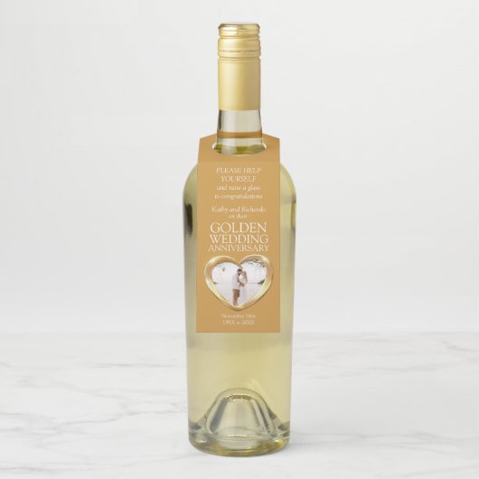 ゴールデン結婚50周年記念写真ハート ボトルネックタグ (ボトル)
