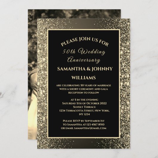 ゴールデン結婚50周年記念写真金ゴールド 招待状 (正面/裏面)