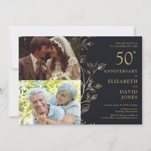 ゴールデン結婚50周年記念2フォト招待状 招待状 (正面)