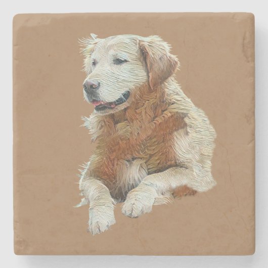 ゴールデン絵を描レトリエバーマーブルコースター ストーンコースター (正面)