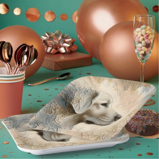 ゴールデン絵を描レトリーバーの因果ポルタット ペーパープレート (複数)