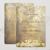 ゴールデン絵を描結婚式招待状 招待状 (正面/裏面)