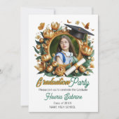 ゴールデン縁どフローラ写真卒業招待状 サンキューカード (正面)