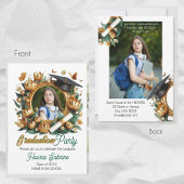 ゴールデン縁どフローラ写真卒業招待状 サンキューカード