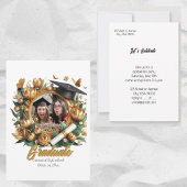 ゴールデン縁どフローラ写真卒業招待状 サンキューカード