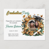 ゴールデン縁どフローラ写真卒業招待状 ポストカード (正面)