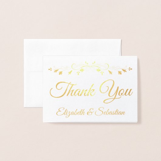 ゴールデン縁どヴィンテージ写真結婚の感謝 箔カード (封筒付き正面)