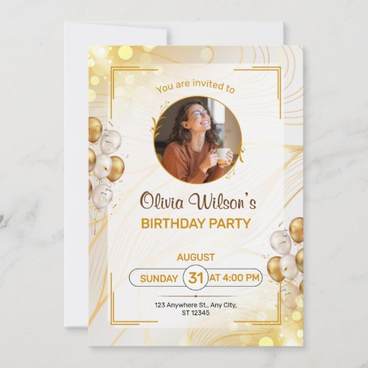 ゴールデン縁ど誕生日招待状 招待状 (正面)