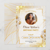 ゴールデン縁ど誕生日招待状 招待状 (正面/裏面)