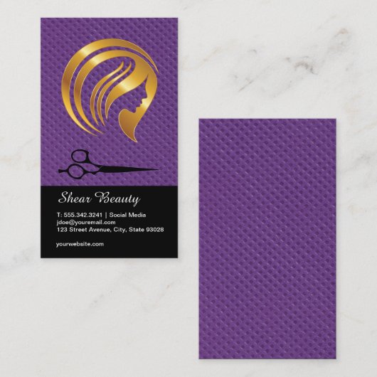 ゴールデン美しいロゴ サロンはさみ 名刺 (正面/裏面)