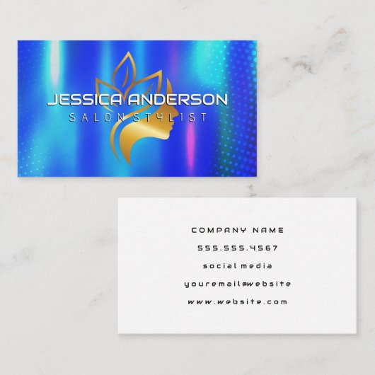 ゴールデン美しいロゴ |メタリック背景（青） 名刺 (正面/裏面)