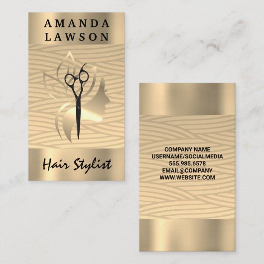 ゴールデン美しいロゴ |織りパターン 名刺 (正面/裏面)