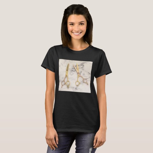ゴールデン美容師はさみ美しいサロンヘアドレス Tシャツ (正面フル)