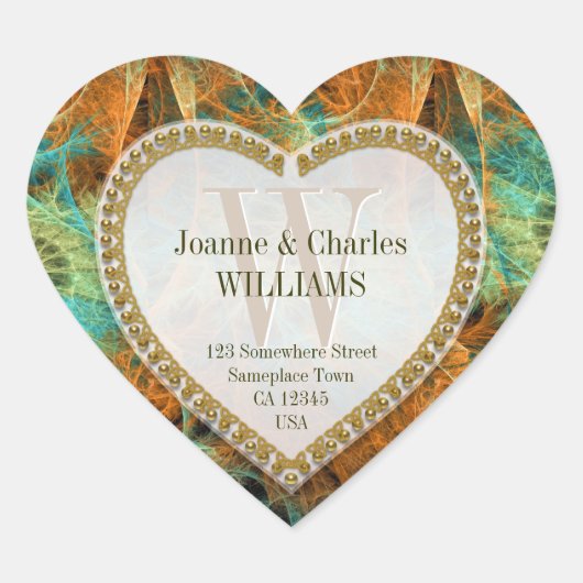 ゴールデン自然グリーンオレンジステッモノグラムのカー ハートシール (正面)