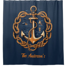 ゴールデン航海のシップいかり シャワーカーテン