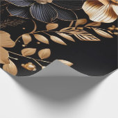 ゴールデン花びら:フローラオンブラック ラッピングペーパー (角)