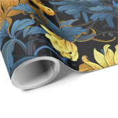 ゴールデン花模様ダーク離れブルーブラックバックグラウンド ラッピングペーパー (ロールコーナー)