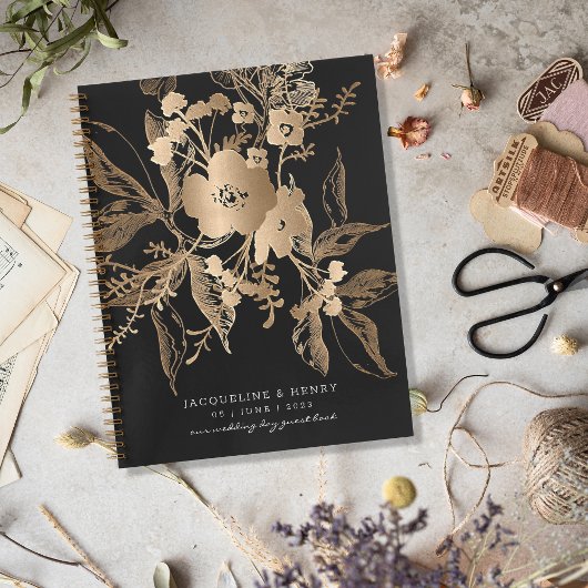 ゴールデン花模様結婚ズゲストブックスパイラルノート ノートブック