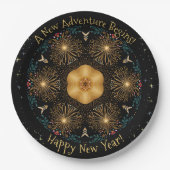 ゴールデン花火万華鏡のように千変万化するパターン – ハッピーニューイヤー ペーパープレート (正面)