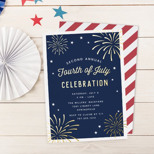 ゴールデン花火7月4日パーティー 箔招待状