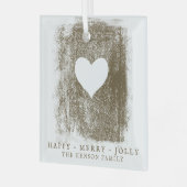 ゴールデン芸術的ハートスケッチファミリークリスマス ガラスオーナメント (正面左)