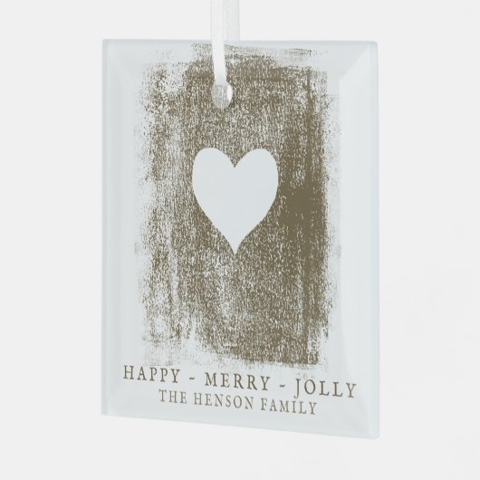 ゴールデン芸術的ハートスケッチファミリークリスマス ガラスオーナメント (正面左)