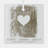 ゴールデン芸術的ハートスケッチファミリークリスマス ガラスオーナメント (正面)