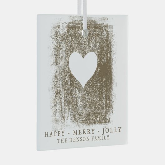 ゴールデン芸術的ハートスケッチファミリークリスマス ガラスオーナメント (正面右)