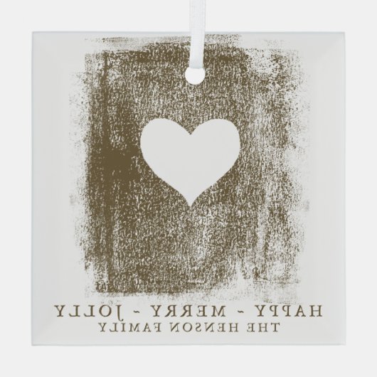 ゴールデン芸術的ハートスケッチファミリークリスマス ガラスオーナメント (裏面)