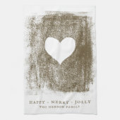 ゴールデン芸術的ハートスケッチファミリークリスマス キッチンタオル (縦)