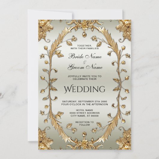 ゴールデン華美フラワーズ結婚式招待状 招待状 (正面)