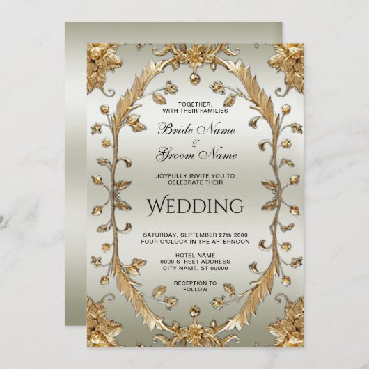 ゴールデン華美フラワーズ結婚式招待状 招待状 (正面/裏面)