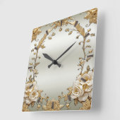 ゴールデン華美ホワイトフラワーウォールクロック スクエア壁時計 (傾斜)