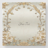 ゴールデン華美ホワイトフラワーズストーンコースター ストーンコースター (正面)