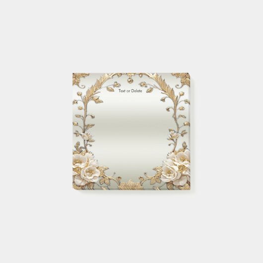 ゴールデン華美ホワイトフラワーズノート ポストイット (正面)