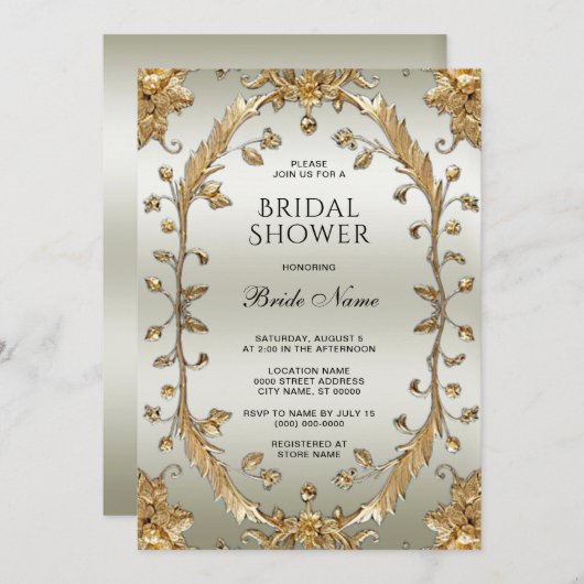 ゴールデン華美ホワイトフラワーズブライダルシャワー 招待状 (正面/裏面)