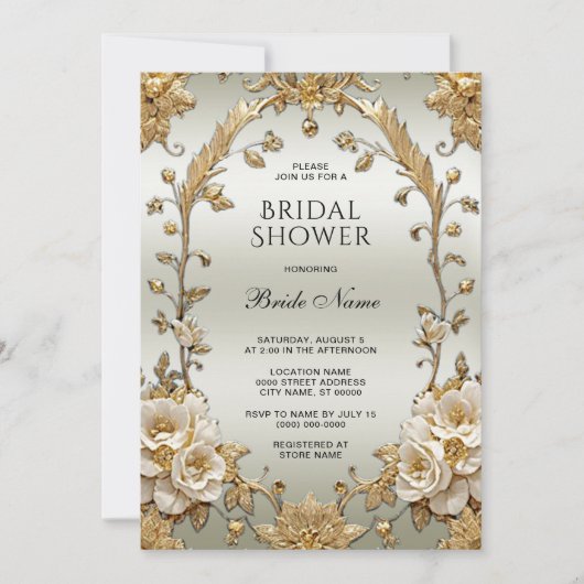 ゴールデン華美ホワイトフラワーズブライダルシャワー 招待状 (正面)