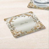 ゴールデン華美ホワイトフラワーズ紙コースター スクエアペーパーコースター (アングル)