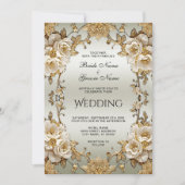 ゴールデン華美ホワイトフラワーズ結婚式招待状 招待状 (正面)
