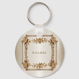 ゴールデン華美長方形ディモンド花シャイニー キーホルダー